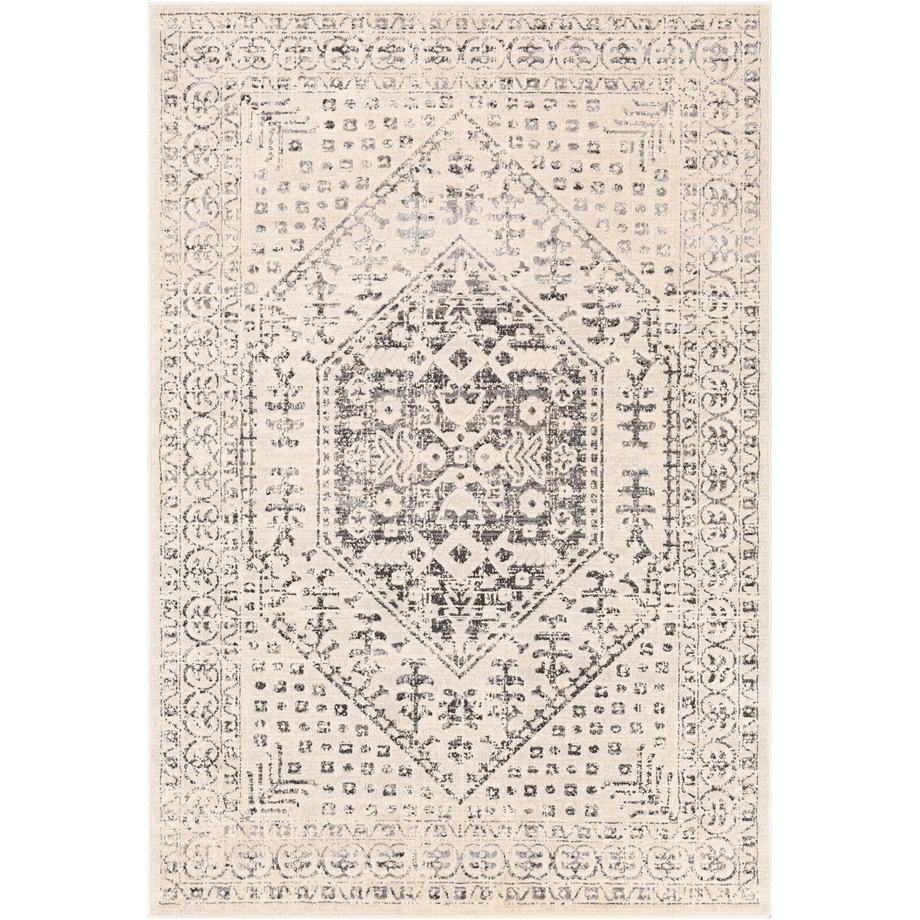 CALIX Vintage Traditional Oriental Boho Beige/Grey Area Rug Flat