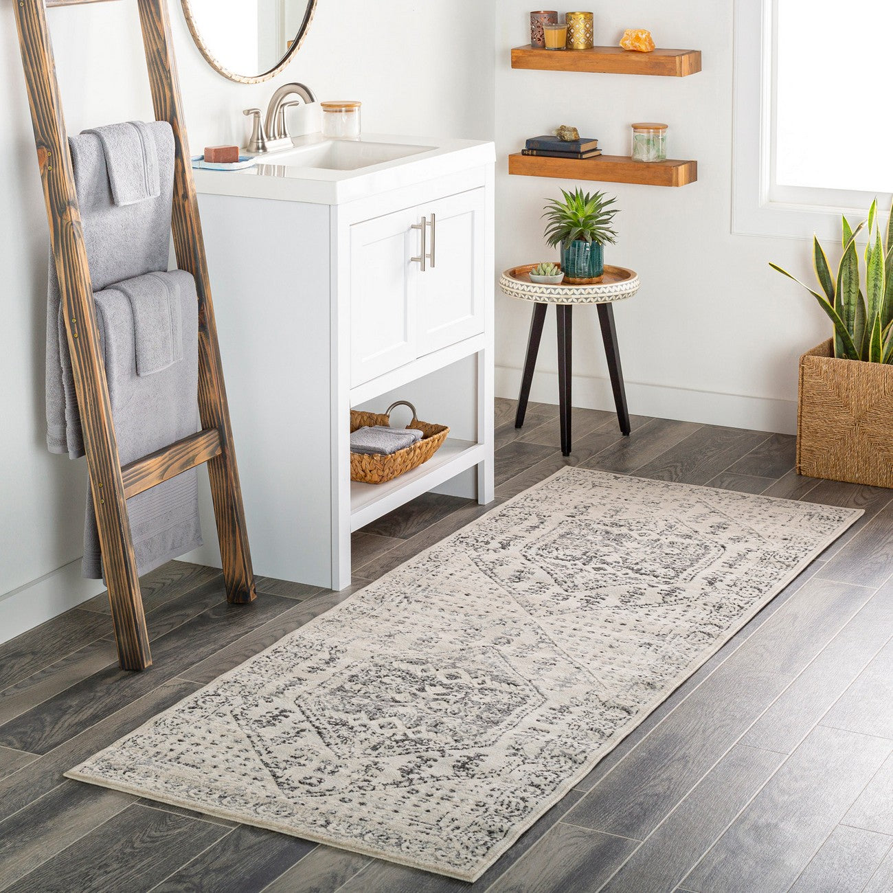 CALIX Vintage Traditional Oriental Boho Beige/Grey Area Rug Roomscene