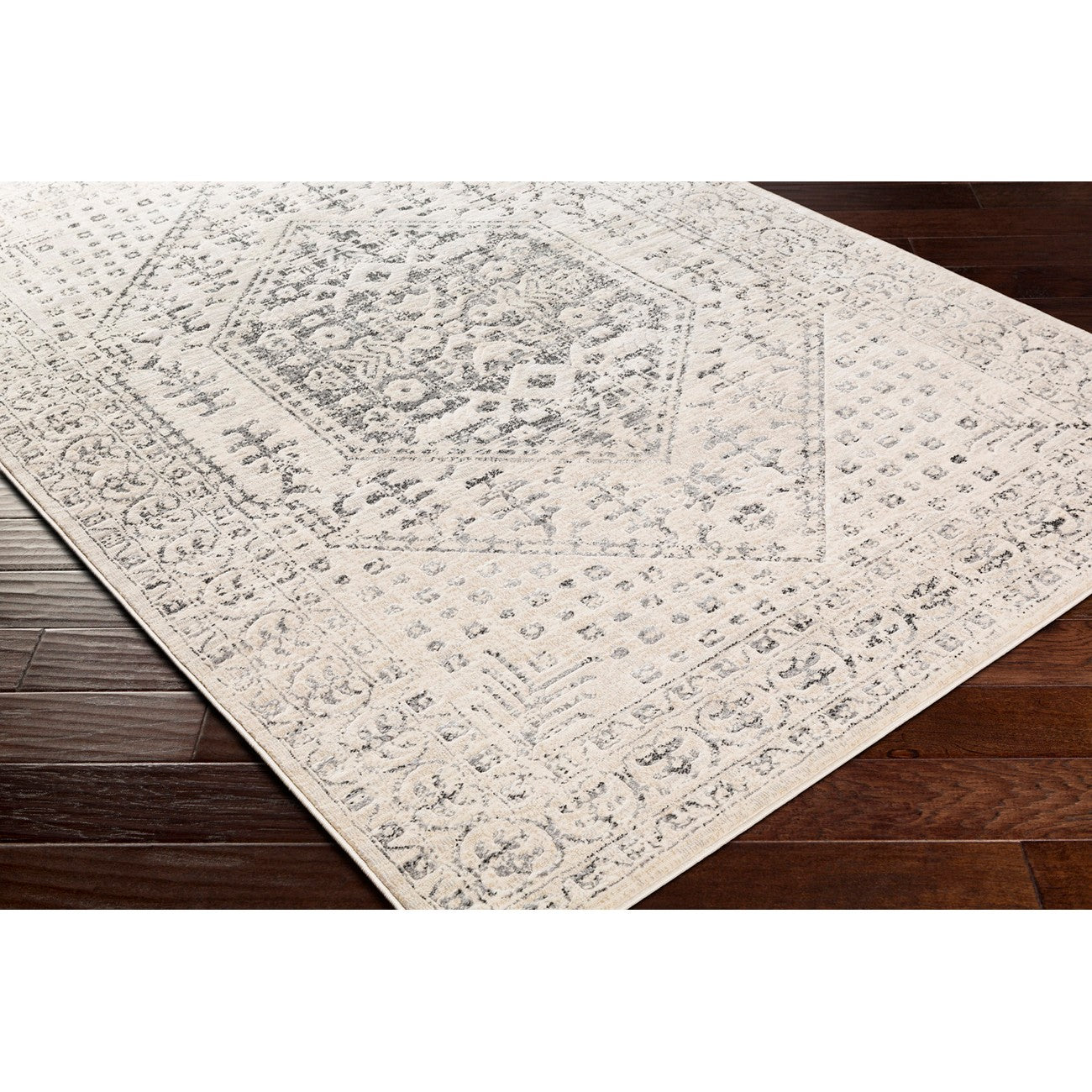 CALIX Vintage Traditional Oriental Boho Beige/Grey Area Rug Corner
