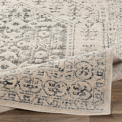 CALIX Vintage Traditional Oriental Boho Beige/Grey Area Rug Fold