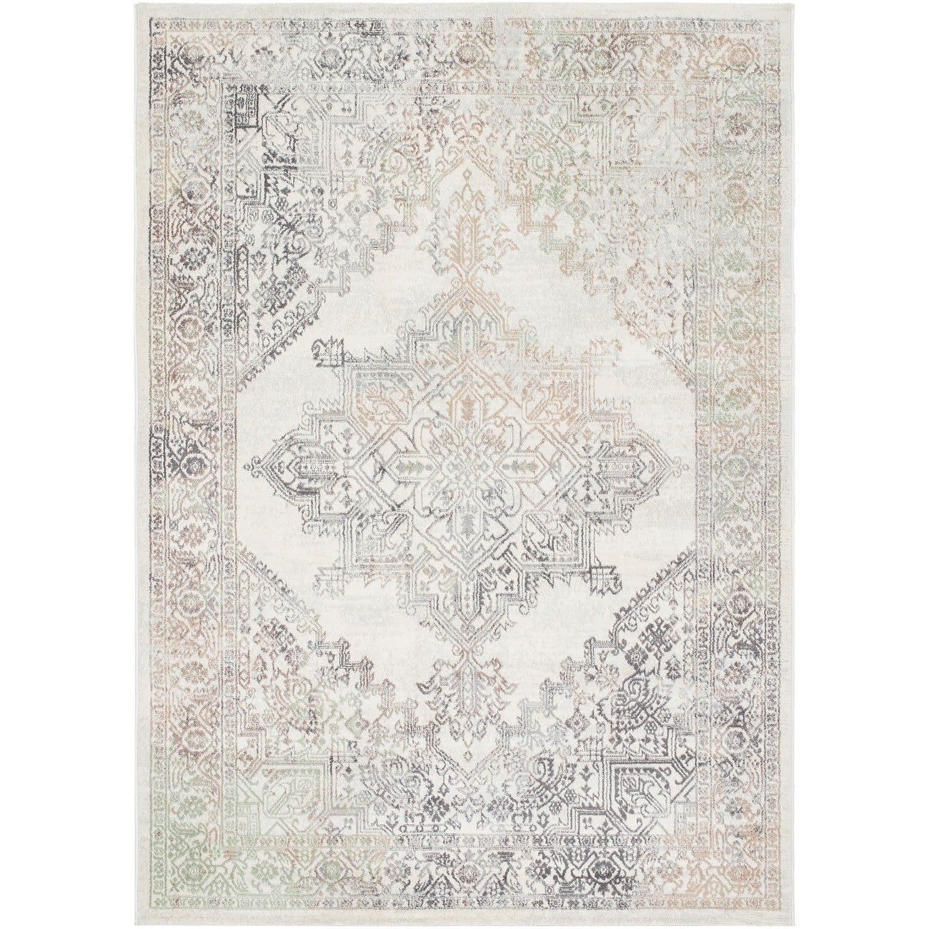 CEREN Vintage Traditional Oriental Boho Light Brown/Medium Grey Area Rug Flat