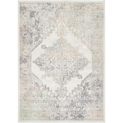 CEREN Vintage Traditional Oriental Boho Light Brown/Medium Grey Area Rug Flat