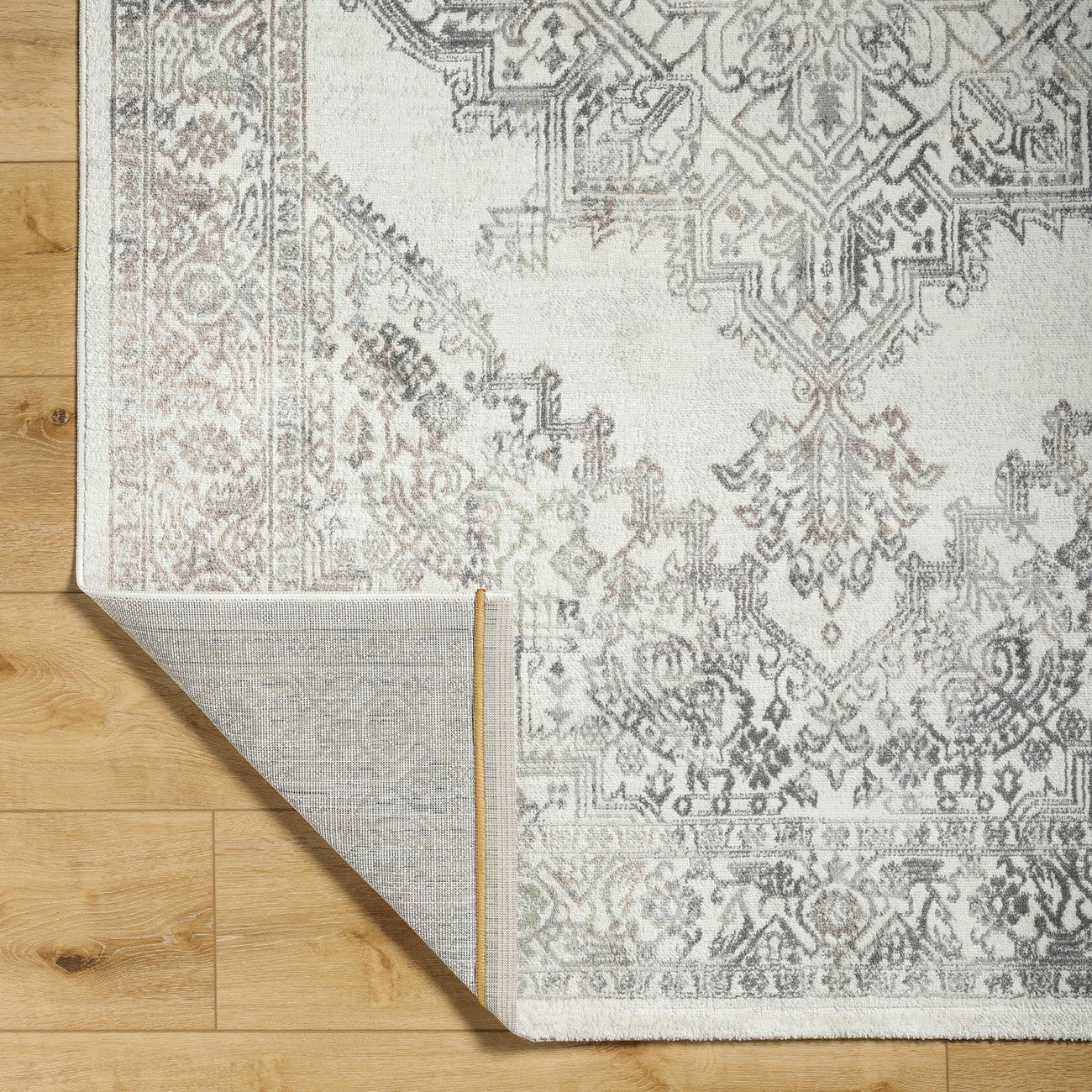 CEREN Vintage Traditional Oriental Boho Light Brown/Medium Grey Area Rug Fold