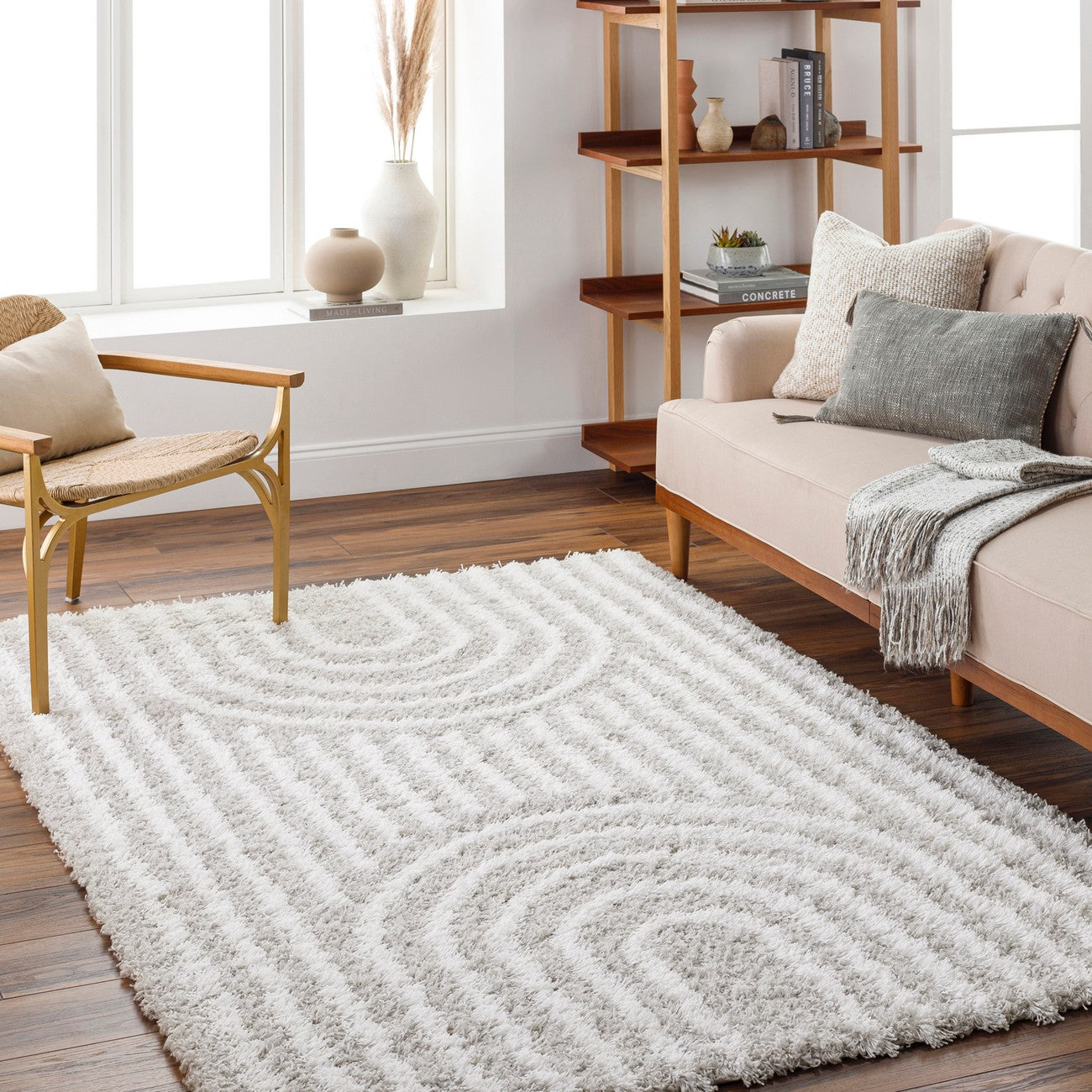 CHRISTINA Shaggy Modern Plush Pile Light Grey Area Rug