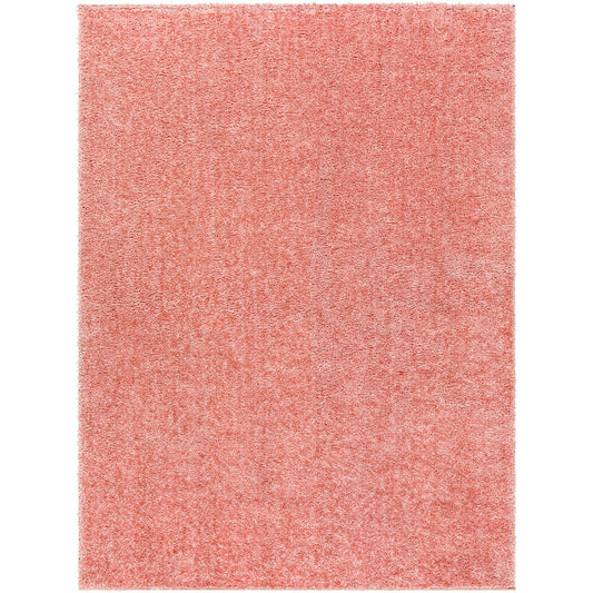 CLAIRE Shaggy Solid Color Plush Pile Coral Area Rug Flat