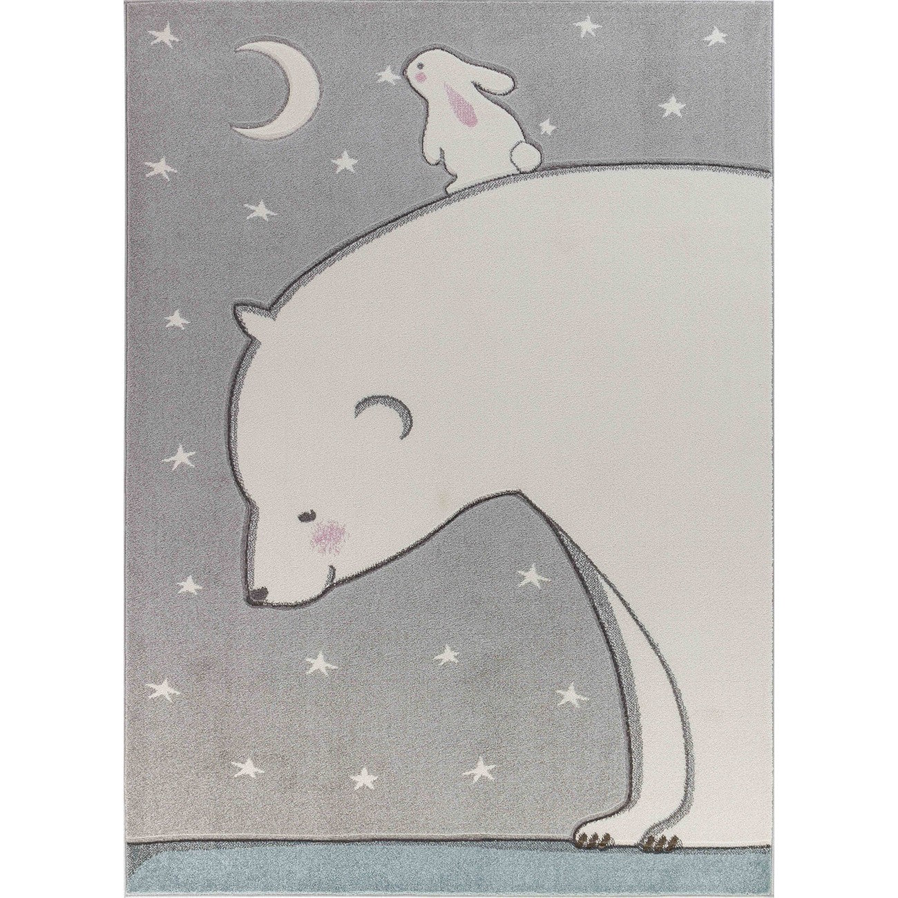 CLOUDY TEDDY Modern White/Grey Kids Room Rug Flat