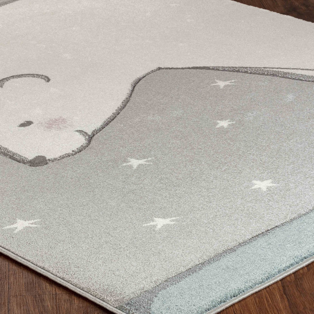 CLOUDY TEDDY Modern White/Grey Kids Room Rug Corner