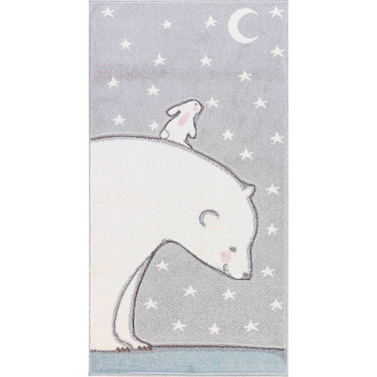 CLOUDY TEDDY Modern White/Grey Kids Room Rug Flat