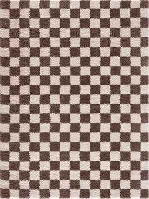 Canika Brown Washable Checkered Area Rug