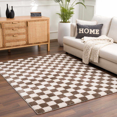 Canika Brown Washable Checkered Area Rug