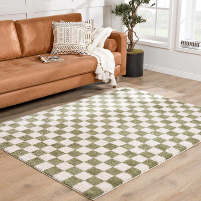 Canika Green Checkered Washable Area Rug