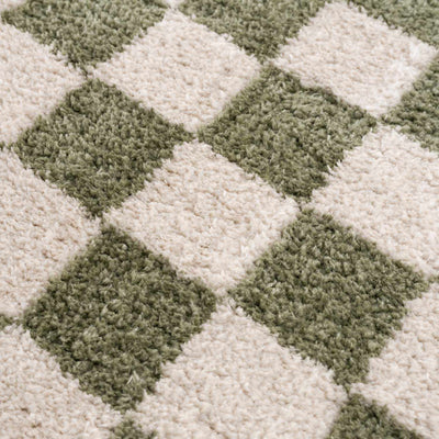 Canika Green Checkered Washable Area Rug