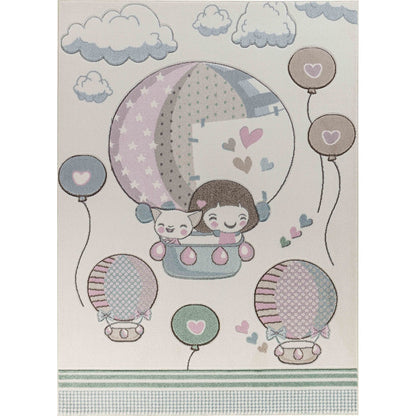 CUTE LOON Modern Beige/Pink Kids Room Rug Flat