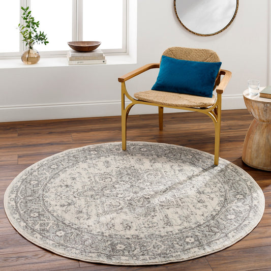 FARAH Vintage Traditional Oriental Boho Grey/White Area Rug Roomscene