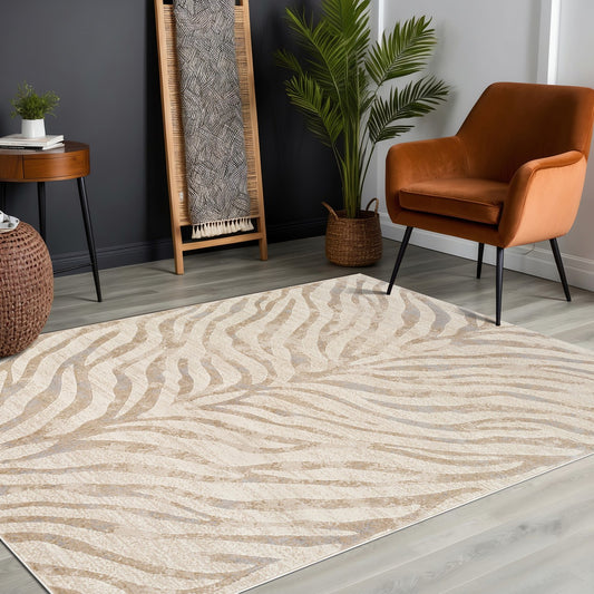 CYBELE Scandi Boho Zebra Light Grey Area Rug Roomscene