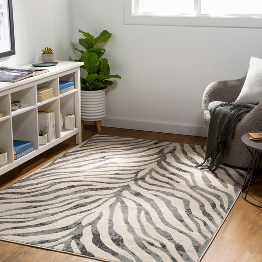 CYBELE Scandi Boho Zebra Charcoal Area Rug Roomscene
