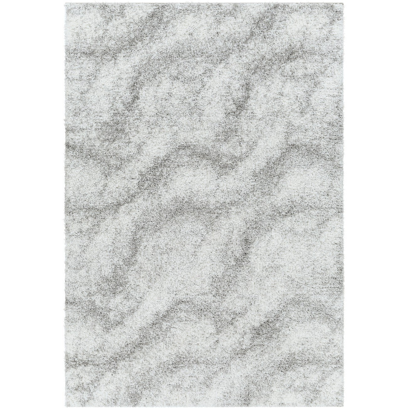 MARINA Round Shaggy Solid Color Plush Pile Grey Area Rug Flat