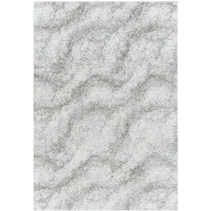 MARINA Round Shaggy Solid Color Plush Pile Grey Area Rug Flat