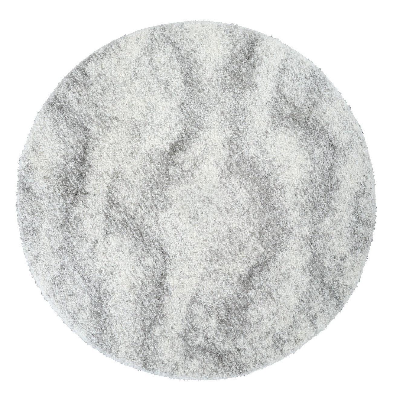 MARINA Round Shaggy Solid Color Plush Pile Grey Area Rug Flat