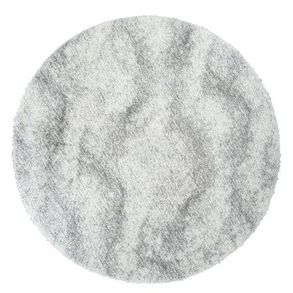 MARINA Round Shaggy Solid Color Plush Pile Grey Area Rug Flat