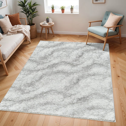 MARINA Round Shaggy Solid Color Plush Pile Grey Area Rug Roomscene