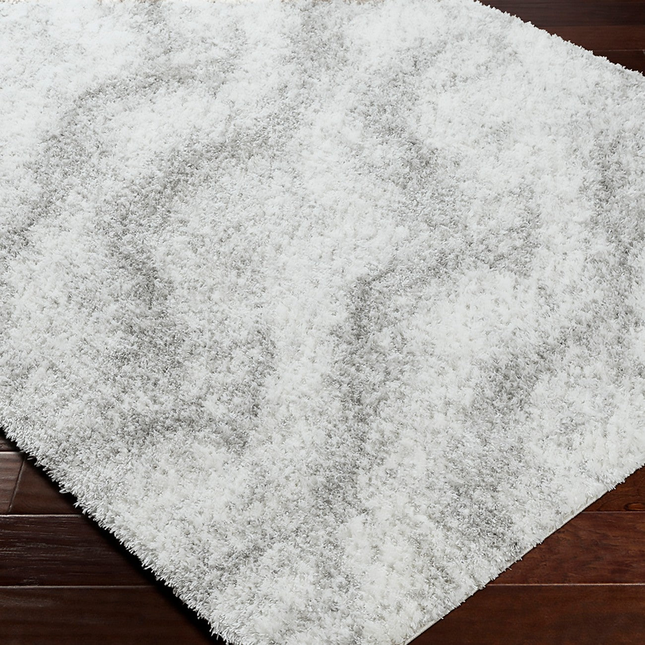 MARINA Round Shaggy Solid Color Plush Pile Grey Area Rug Corner