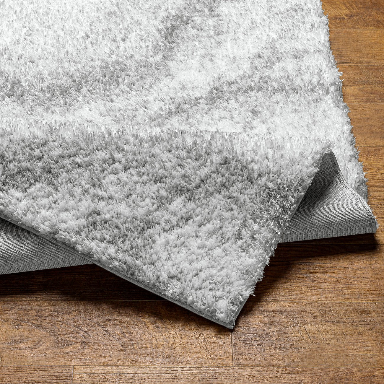 MARINA Round Shaggy Solid Color Plush Pile Grey Area Rug Fold