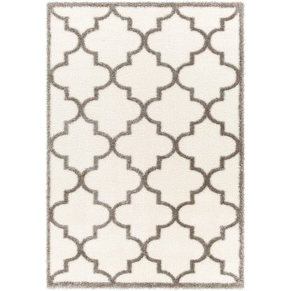 ELLIE Shaggy Cottage Plush Pile Ivory Area Rug Flat