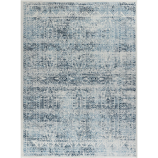 DANIA Vintage Traditional Oriental Boho Blue/White Area Rug Flat