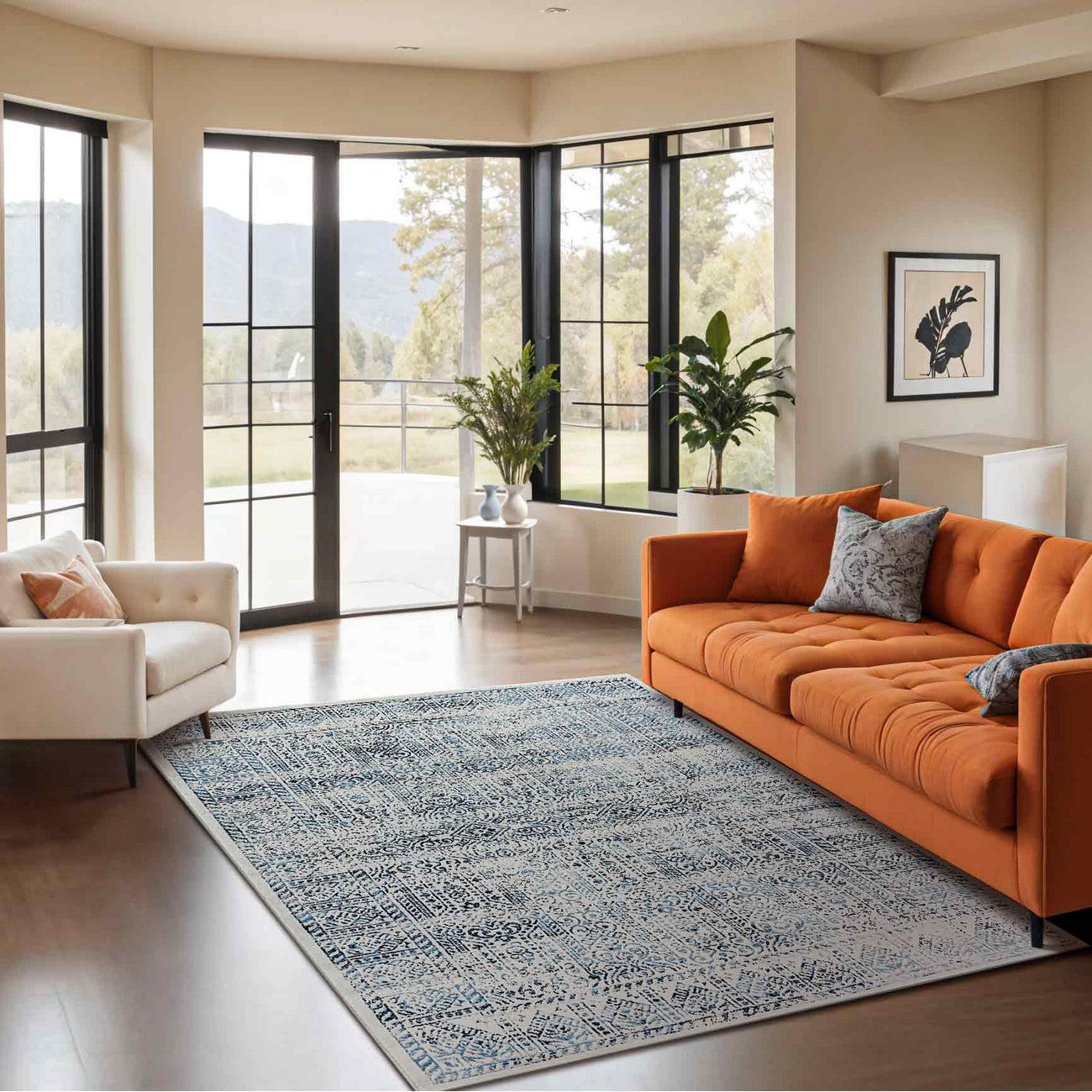 DANIA Vintage Traditional Oriental Boho Blue/White Area Rug