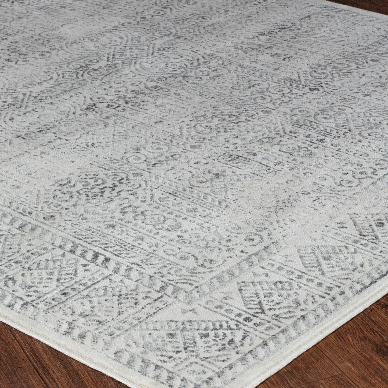 DANIA Vintage Traditional Oriental Boho Grey/Ivory Area Rug Corner