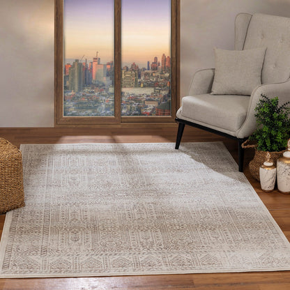 DANIA Vintage Traditional Oriental Boho Tan/Grey Area Rug Roomscene