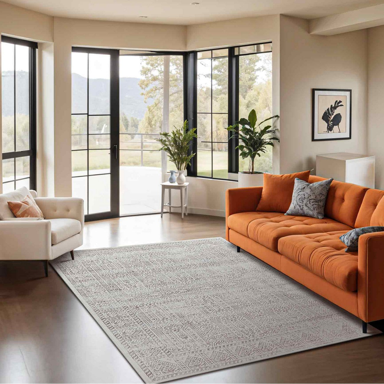 DANIA Vintage Traditional Oriental Boho Tan/Grey Area Rug Roomscene