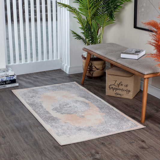 DEFNE Vintage Traditional Oriental Boho Beige/White Area Rug Roomscene