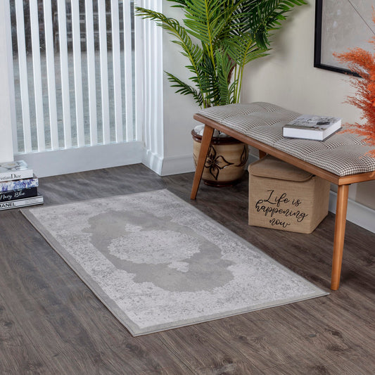 DEFNE Vintage Traditional Oriental Boho White/Grey Area Rug Roomscene