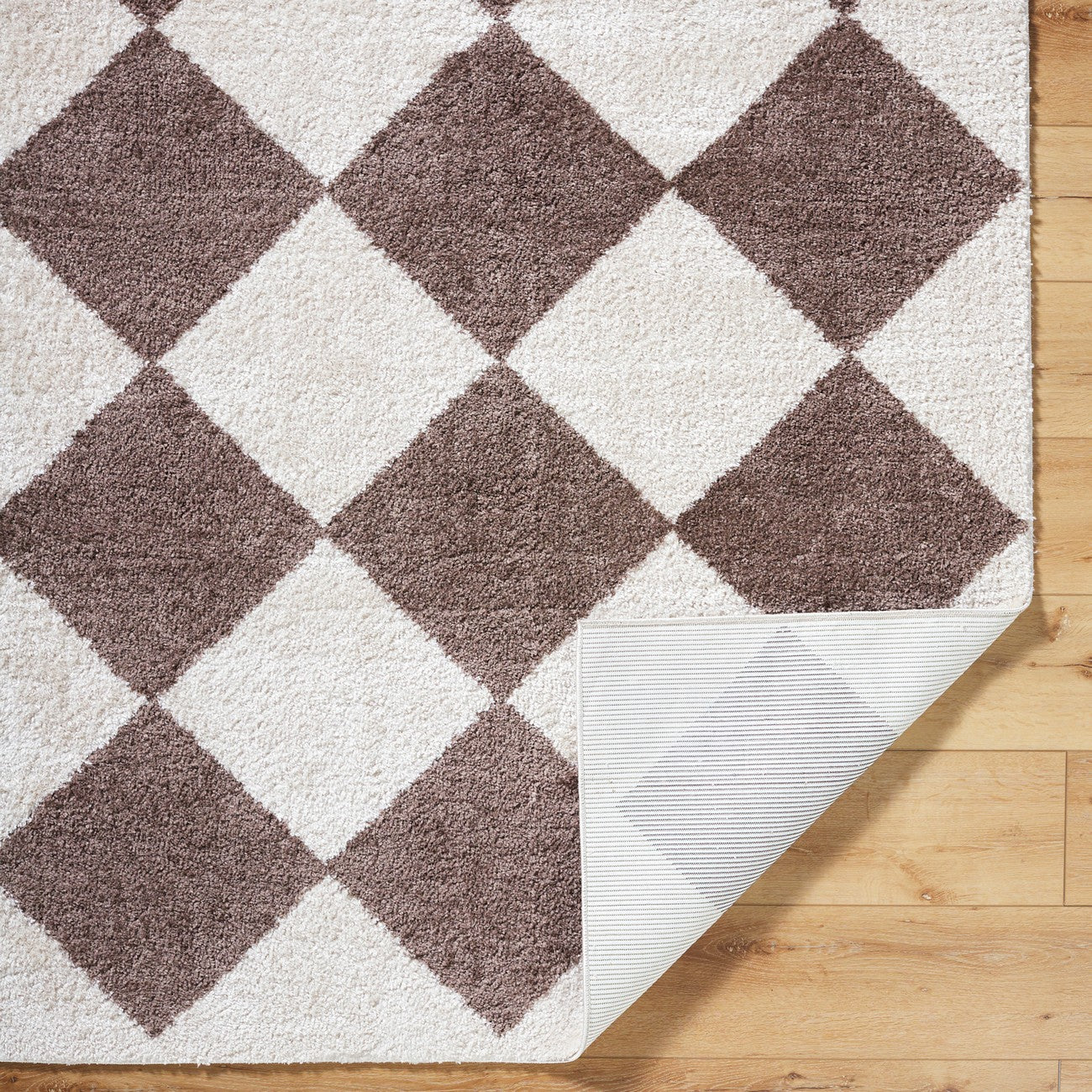 DELINE Machine Washable Modern Shaggy Dark Brown Area Rug Fold