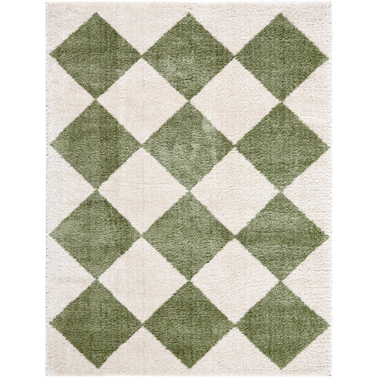 DELINE Machine Washable Modern Shaggy Grass Green Area Rug Flat