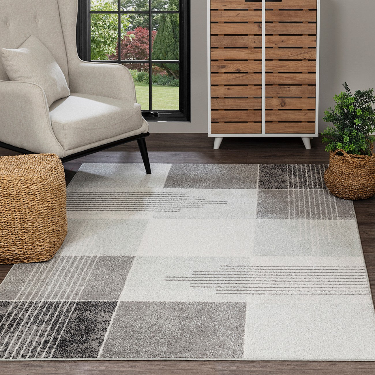 DENISE Scandi Geometric Grey Area Rug