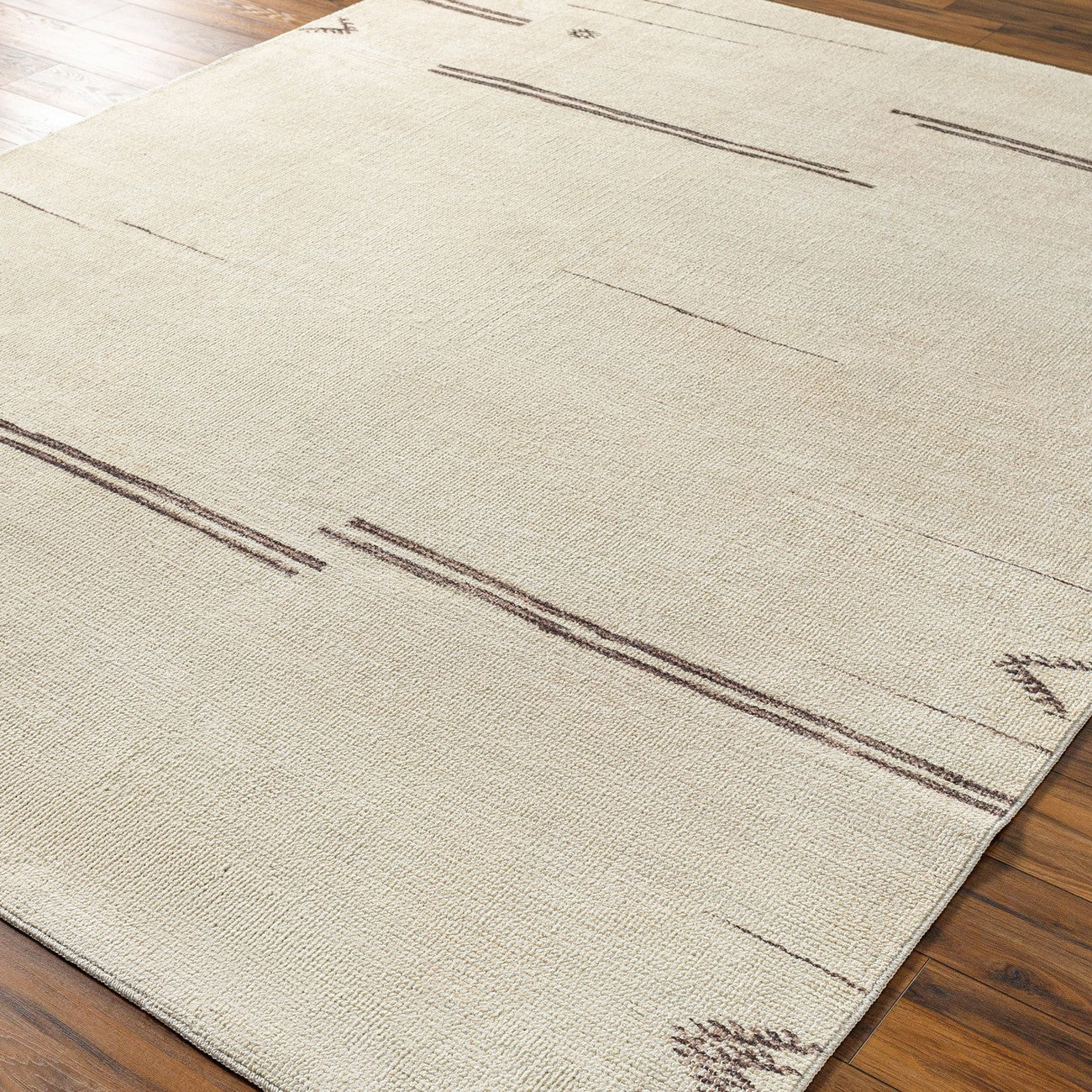 DEVIKA Becki Owens x Livabliss Global Scandi Beige/Dark Brown Area Rug Corner