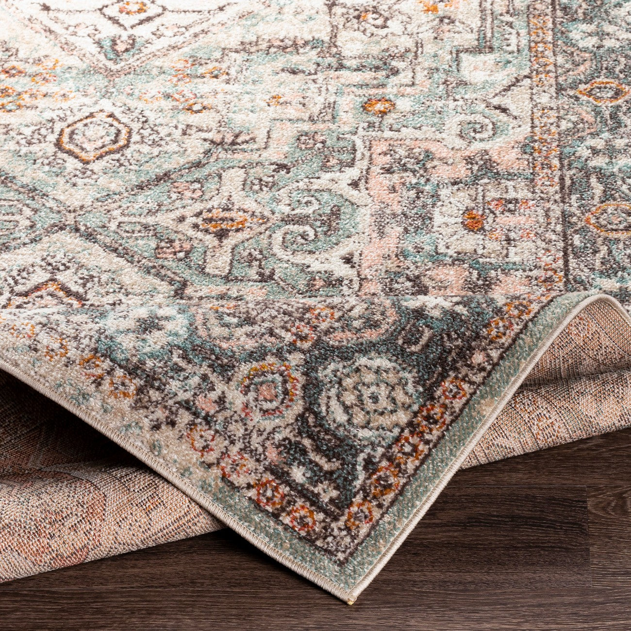 DIA Vintage Traditional Oriental Boho Brick Area Rug Fold