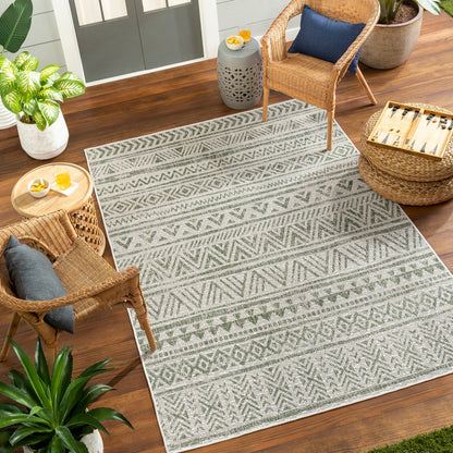 DIKSHA Indoor & Outdoor Global Moss Green Area Rug