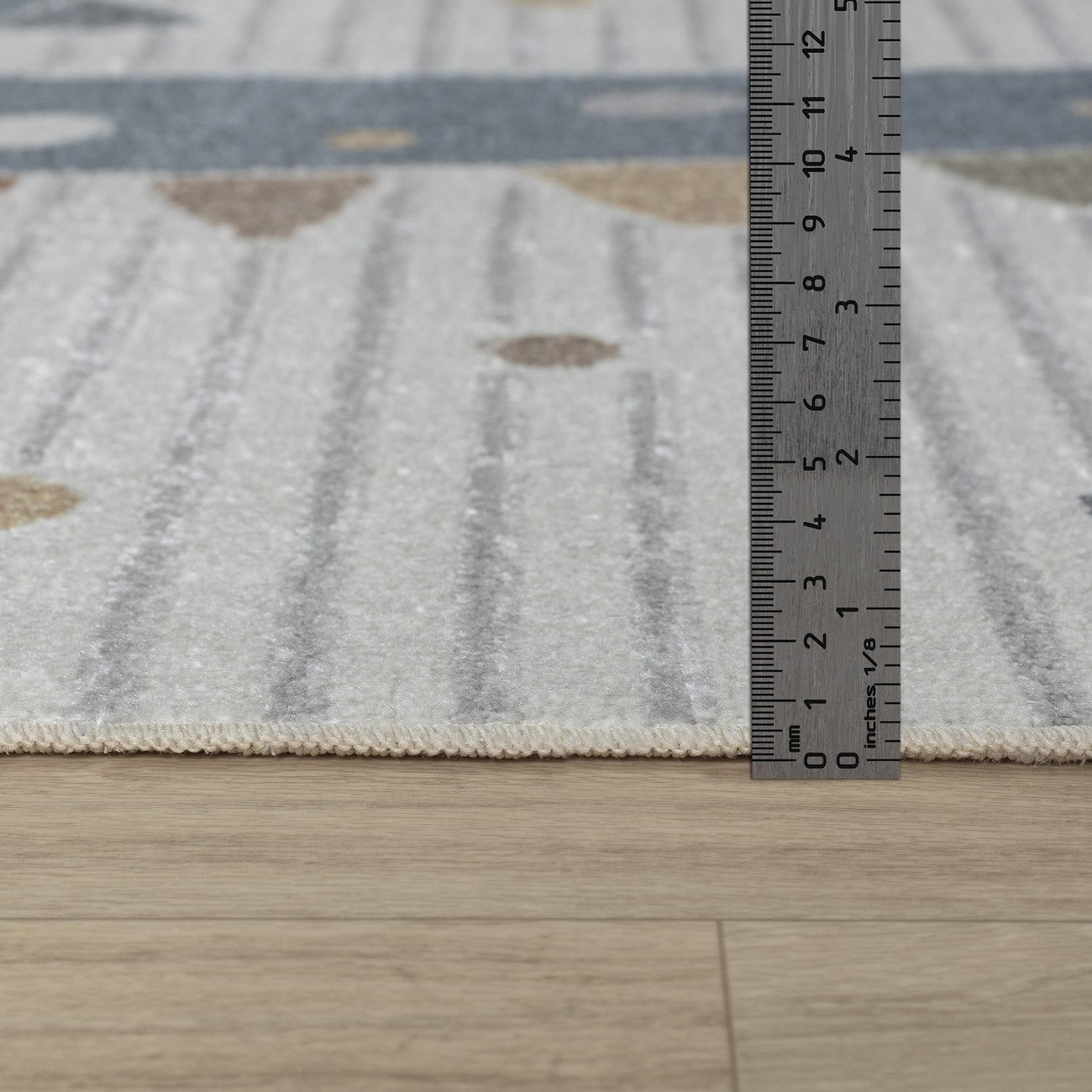 DINO Machine Washable Beige/Grey Kids Room Rug Pile