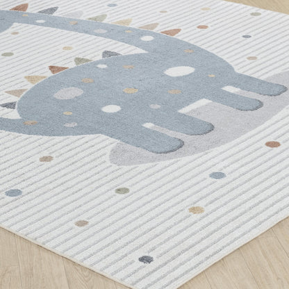 DINO Machine Washable Beige/Grey Kids Room Rug Corner