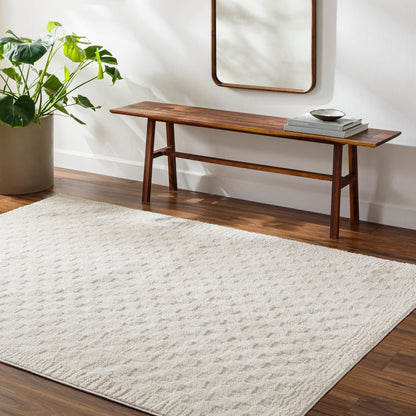 EKTA Scandi Modern High Pile Ivory/Off-White Checkered Area Rug