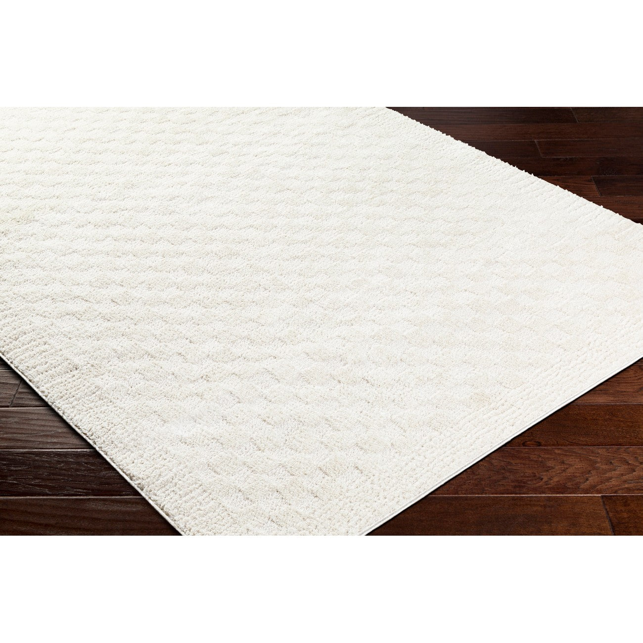 EKTA Scandi Modern High Pile Ivory/Off-White Checkered Area Rug