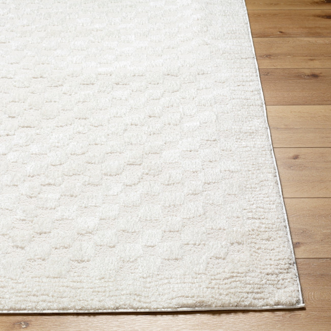 EKTA Scandi Modern High Pile Ivory/Off-White Checkered Area Rug