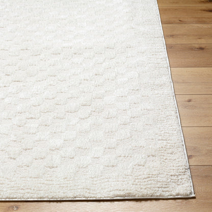 EKTA Scandi Modern High Pile Ivory/Off-White Checkered Area Rug
