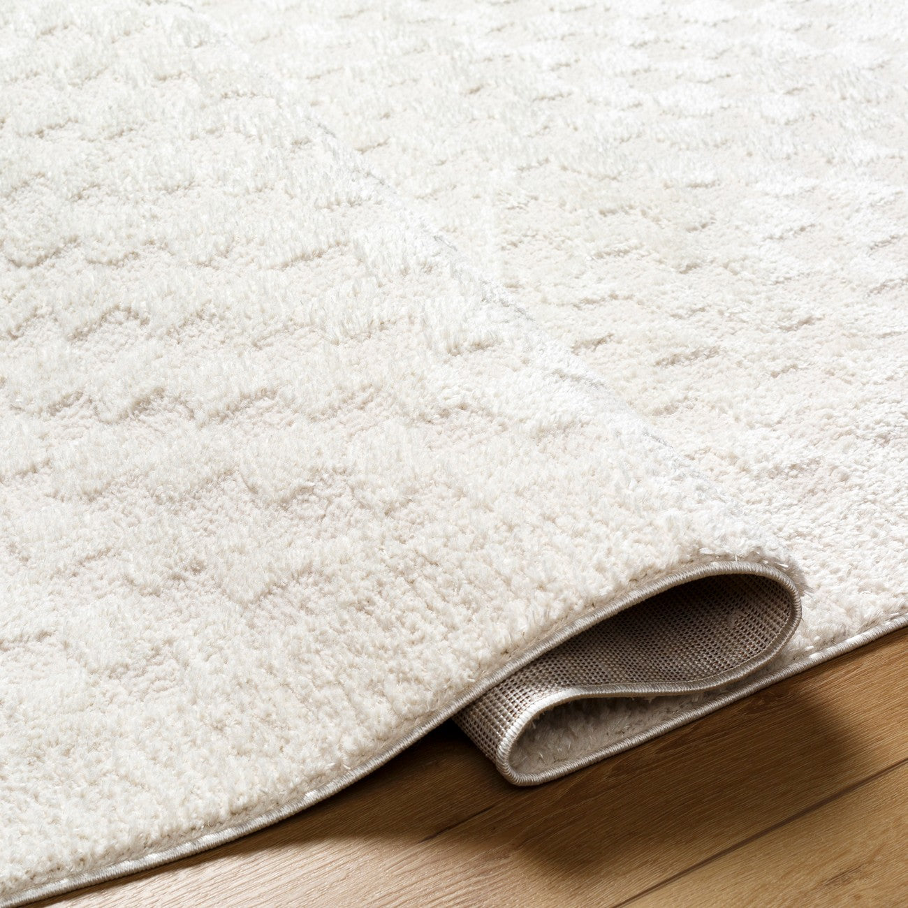 EKTA Scandi Modern High Pile Ivory/Off-White Checkered Area Rug