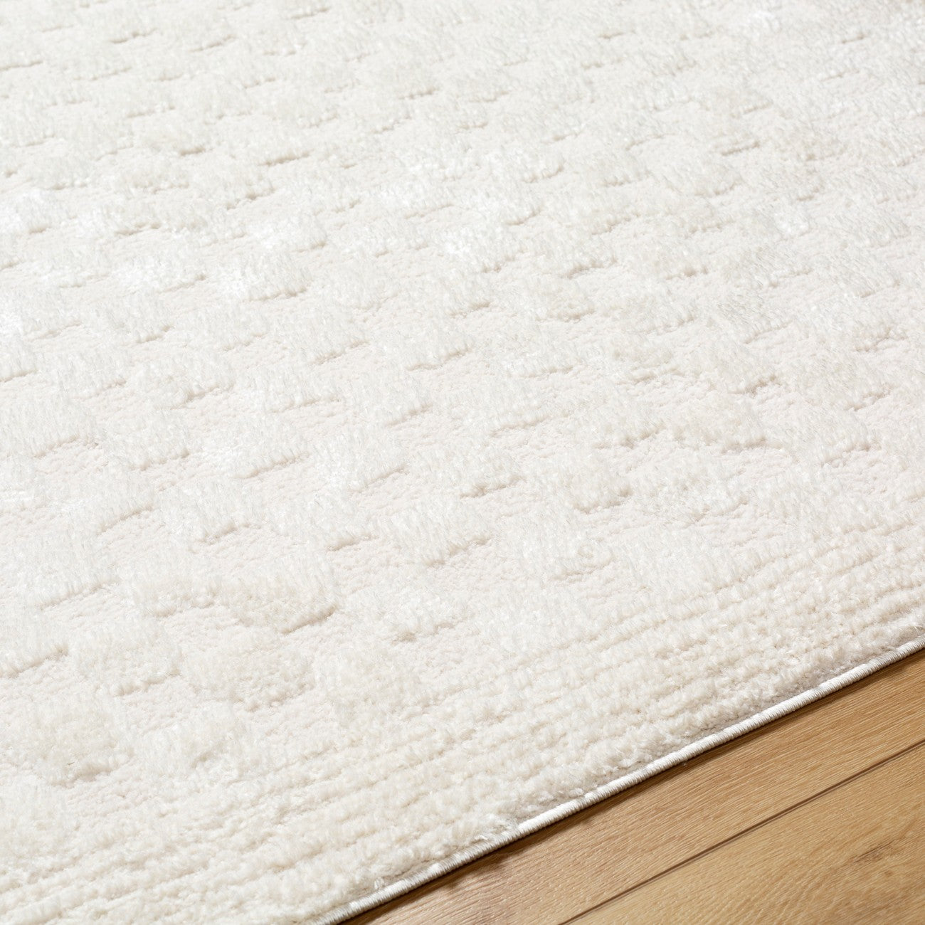 EKTA Scandi Modern High Pile Ivory/Off-White Checkered Area Rug