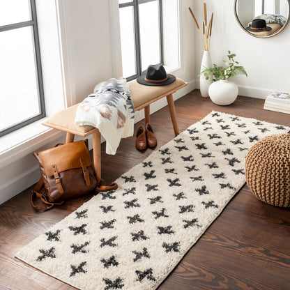 ELIZA Shaggy Modern Plush Pile Cream Area Rug Roomscene